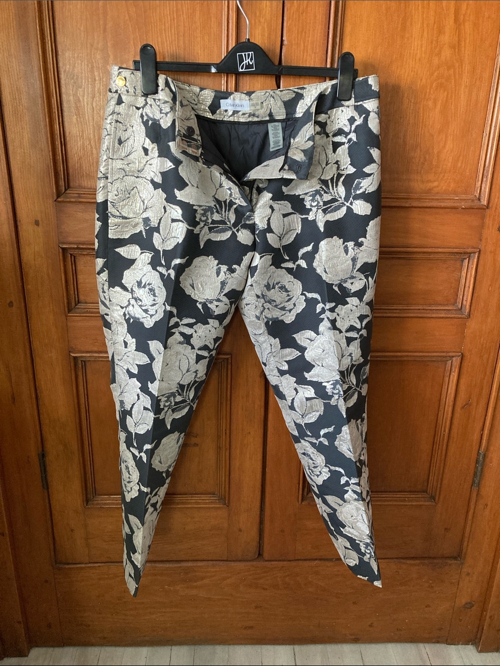 Calvin Klein Black Pants with Silver Floral Jacquard